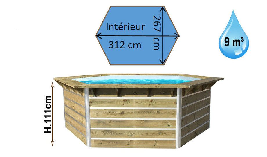 dimensions de la piscine bois hexagonale waterclip cebu en situation