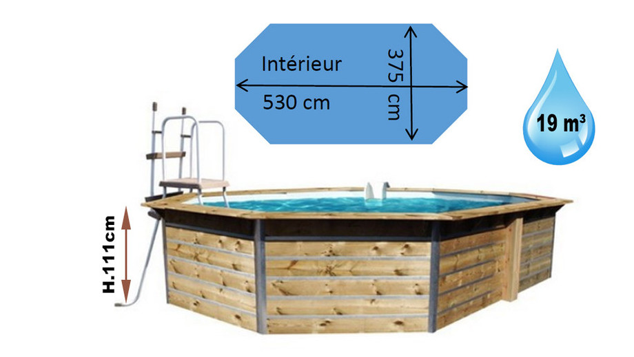 dimensions de la piscine bois Waterclip octogonale allongée lucon