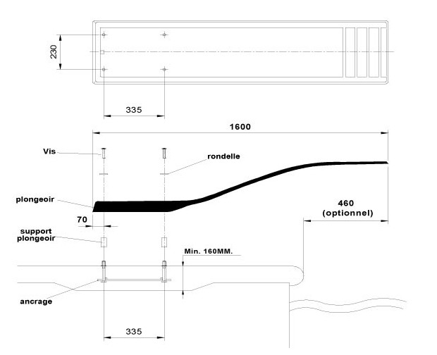 delfino plongeoir piscine schema installation dimensions