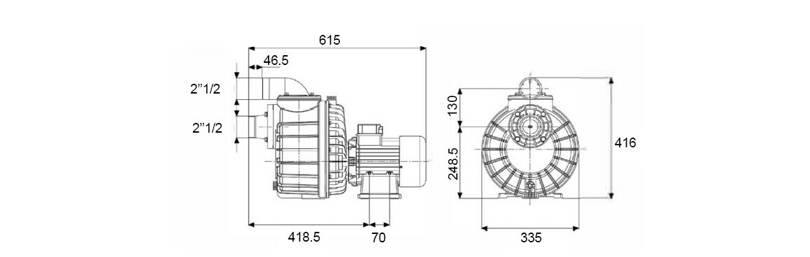dimensions de la pompe nadorself pour Kit nage à contre courant complet prêt à poser - NCR