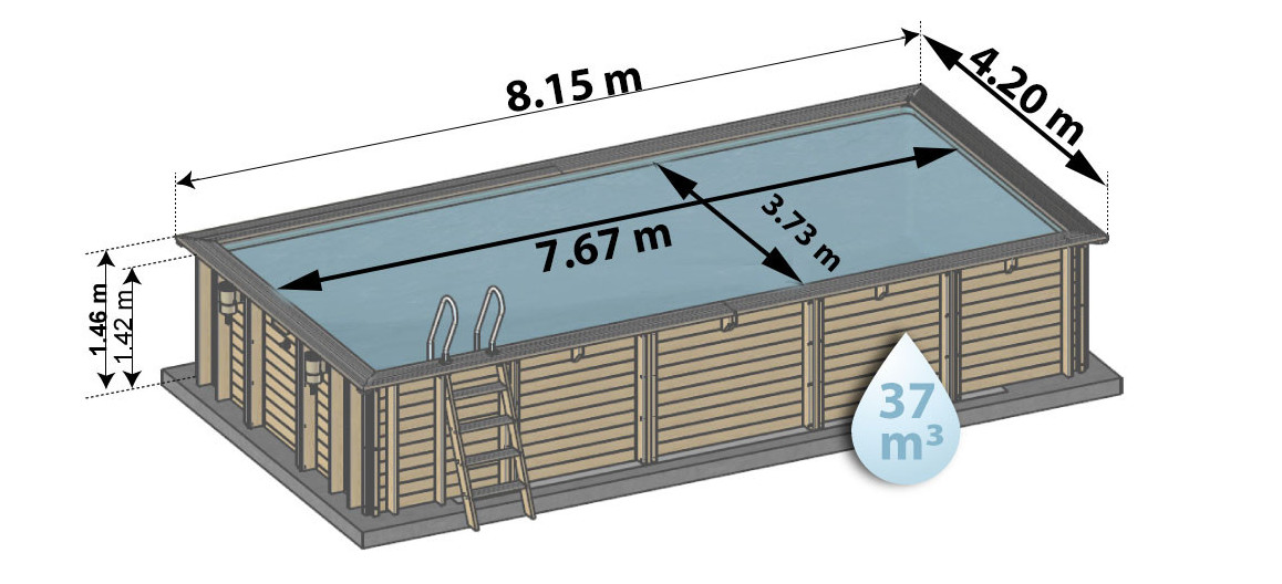 dimensions de la piscine bois woodfirst Original 815 x 420 x 176