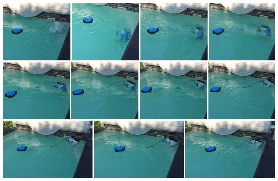 Robot de piscine Poolbird avec batterie flottante en action