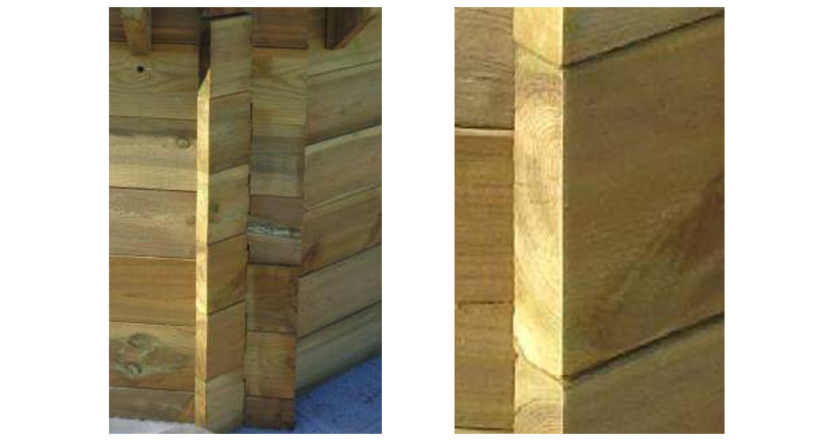 montage de la structure bois de la piscine bois woodfirst original octogonal allongée 755x456x146