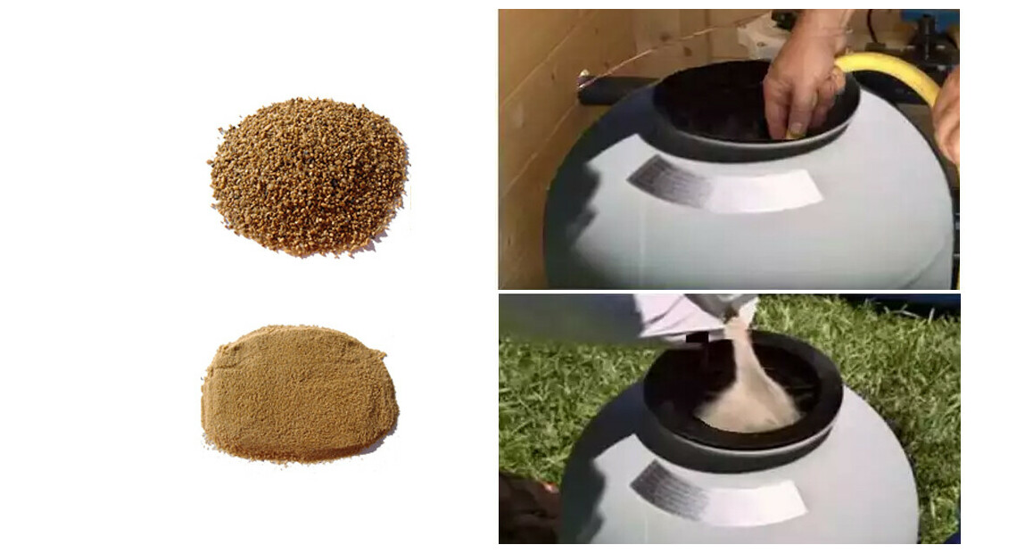 remplissage du filtre à sable avec du média filtrant