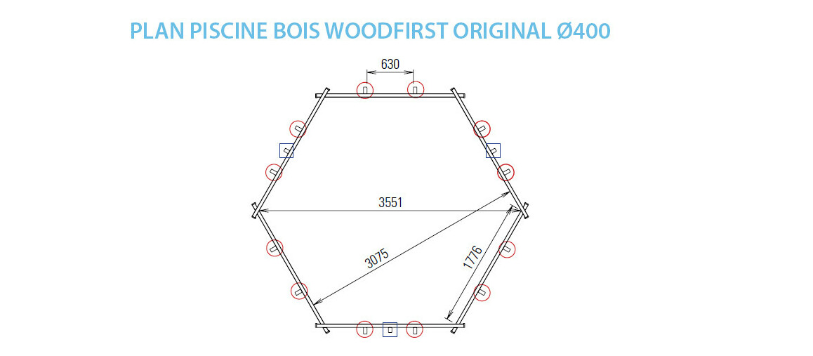 plan de la bâche isotherme pour piscine bois hexagonale Woodfirst Original - Ø400