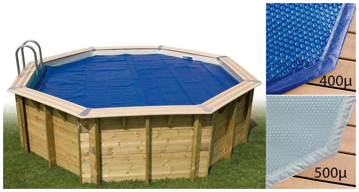 bâche isotherme pour piscine bois woodfirst original hexagonale en situation