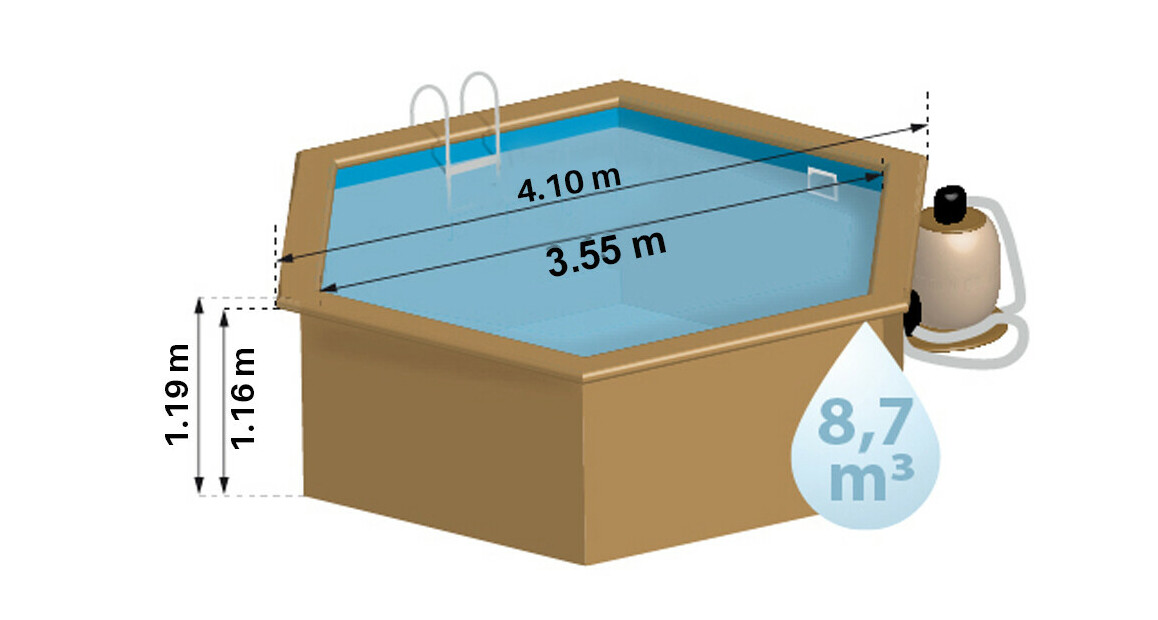dimensions piscine bois vanille premium hexagonale