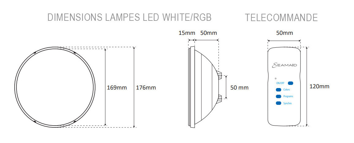 dimensions de la lampe led par56 standard pour projecteur piscine