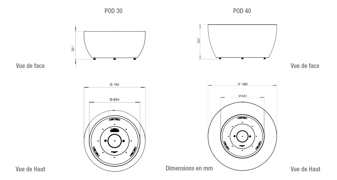 dimensions du brasero extérieur à l'éthanol ecosmart fire série pod