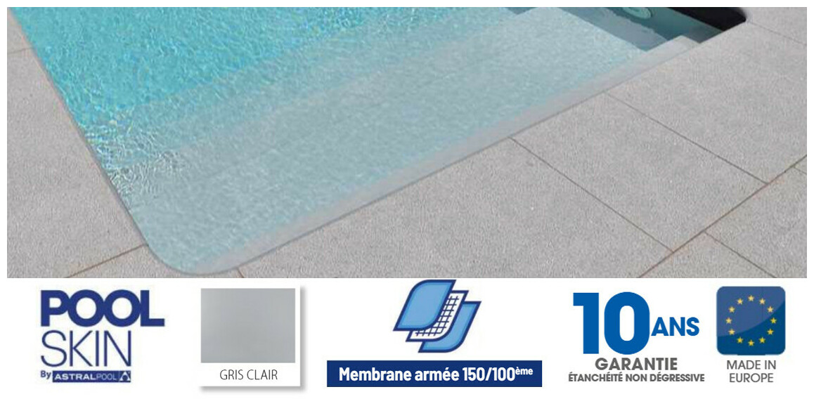 liner pvc armé 150 ème pour piscine poolskin astral pool gris clair
