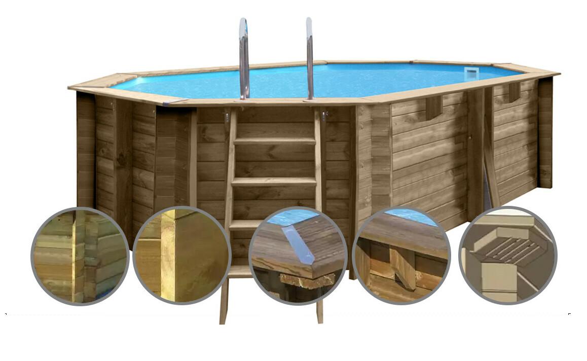 structure de la piscine bois woodfirst original hexagonal grenade 2 436x 336 x 117 cm