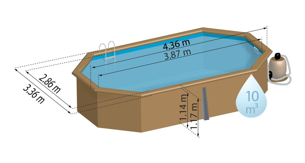 dimensions de la piscine bois octo allongée woodforst originale 656 par 456x117 cm
