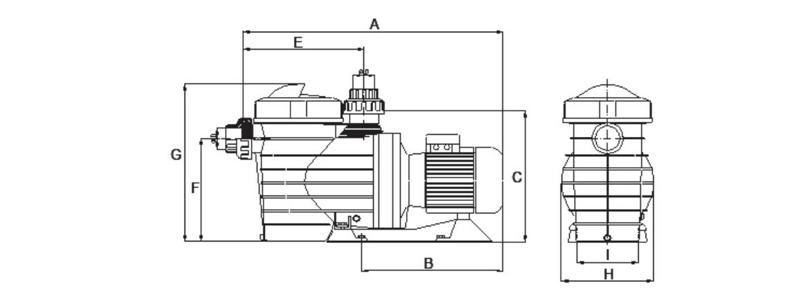 schéma des dimensions de la pompe de filtration  Astral LFM