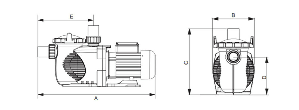 schéma des dimensions de la pompe de filtration Super Power Pump 