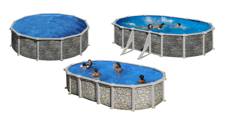 kit piscine hors sol corcega acier aspect pierre ronde 350 x h132cm piscine center 1463414250