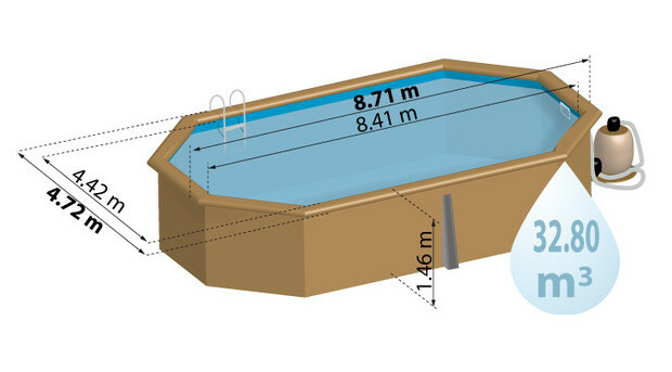 piscine bois woodfirst original octogonale allongee 872 x 472 x 146 liner bleu pale piscine center 1425568793