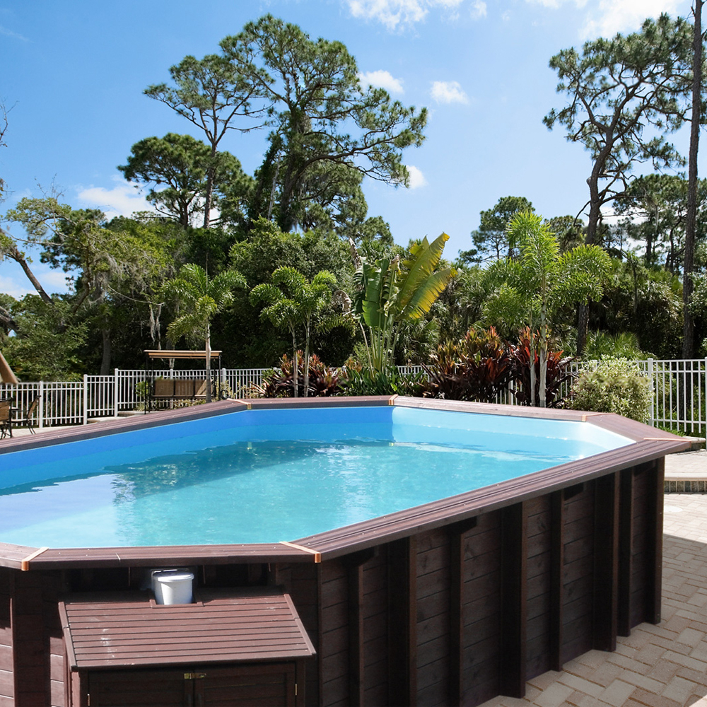 Piscine Woodfirst octogonale allongée 852 x 455 x 146 cm