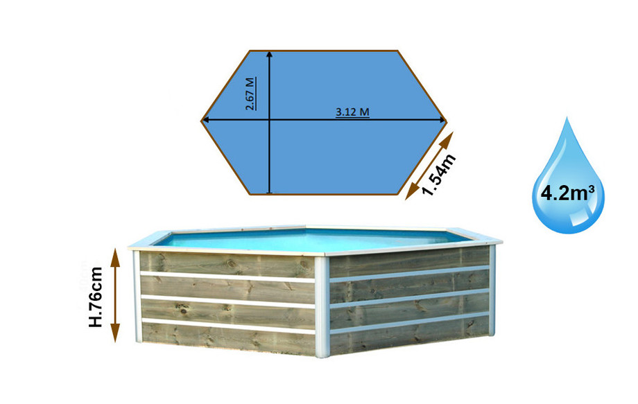 dimension de la piscine bois waterclip hexagonale jolo en situation