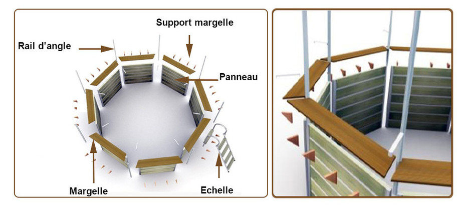 structure de la piscine bois Waterclip hexagonale sebuyan en situation
