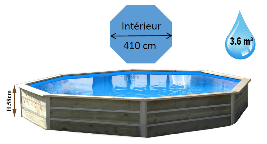dimensions de la piscine bois octogonale waterclip panay en situation