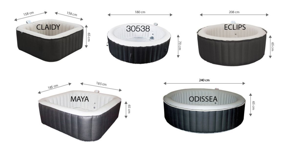dimensions des spas gonflables waterclip en situation