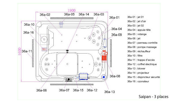 Spa portable 3 places saipan schema detaiilé