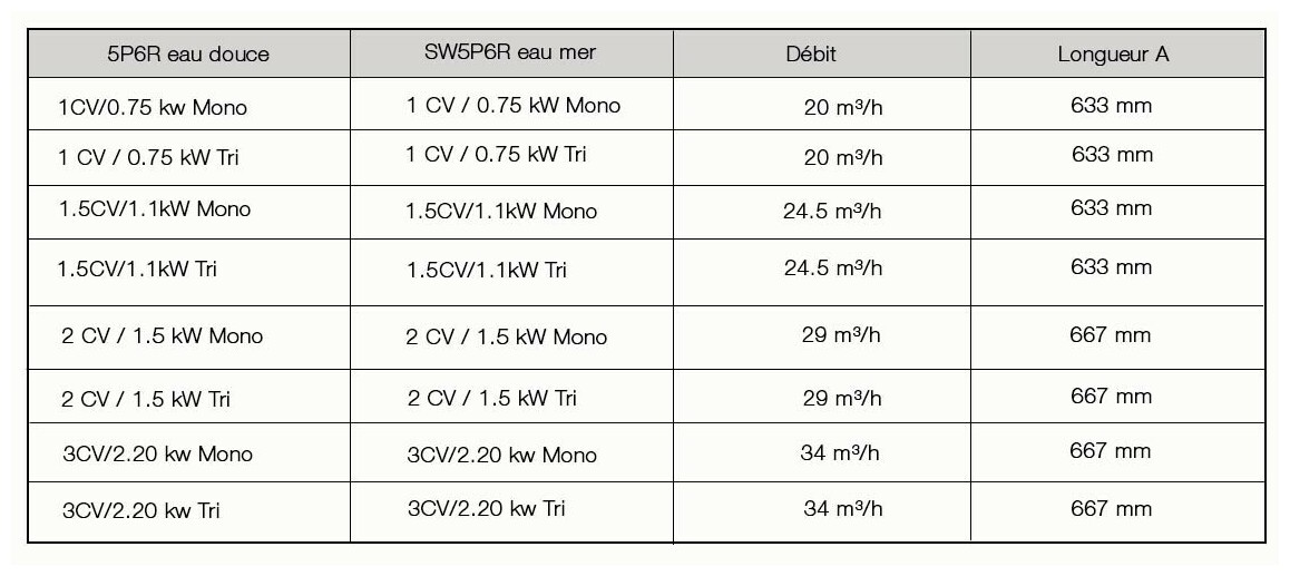caractéristiques de la pompe de filtration starite 5P6R