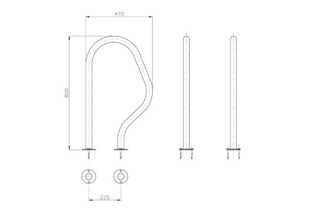 main courante piscine platine à visser - dimensions