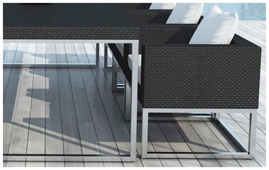 Détail empiétement fauteuil de jardin Régulus en résine et aluminium
