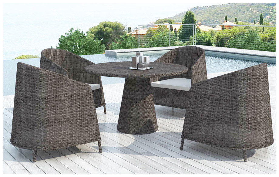 Table et chaises de jardin en résine tressée Delorm