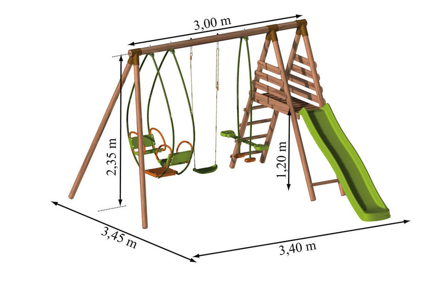 Dimensions de la station balançoire en bois Cannelle