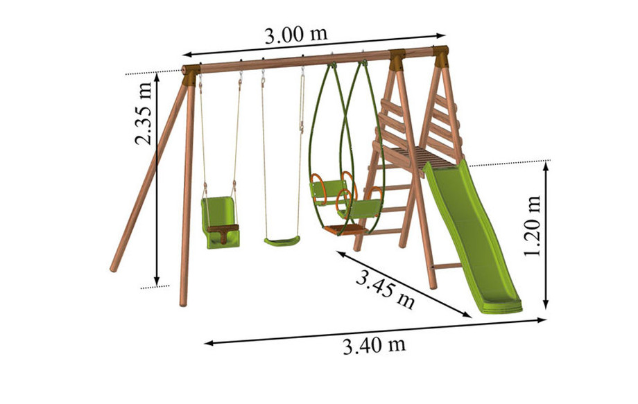 Dimension du portique et de la balançoire pour enfant en bois Fougère