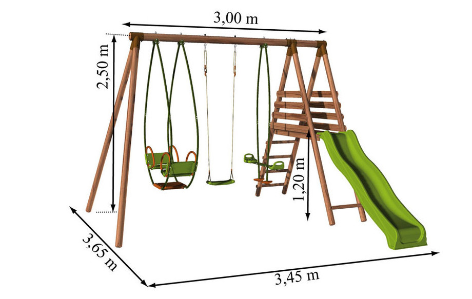 Dimensions de la station balançoire en bois Cumin