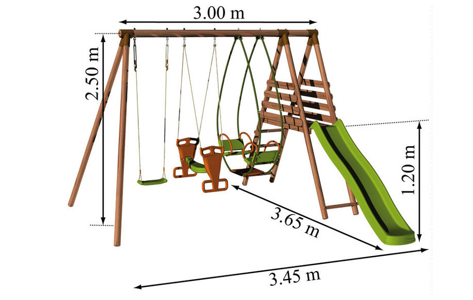 Dimensions de la station balançoire en bois Hellebore