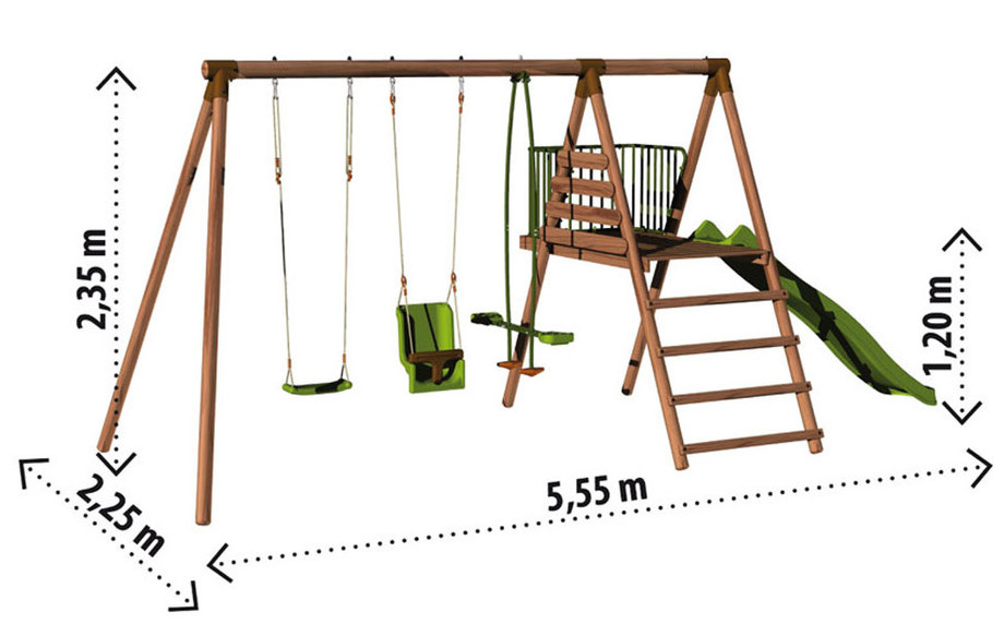 Dimension du portique et de la balançoire pour enfant en bois Cayenne