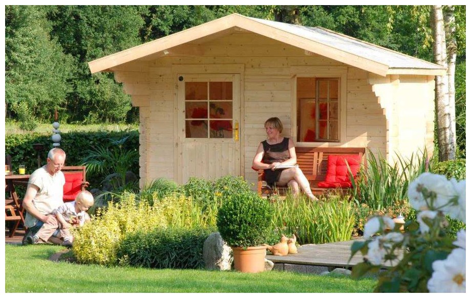 abri en bois de jardin Honey simple porte de Luoman en situation