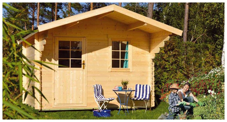 détail des matériaux de l'abri en bois de jardin Honey simple porte Luoman en situation