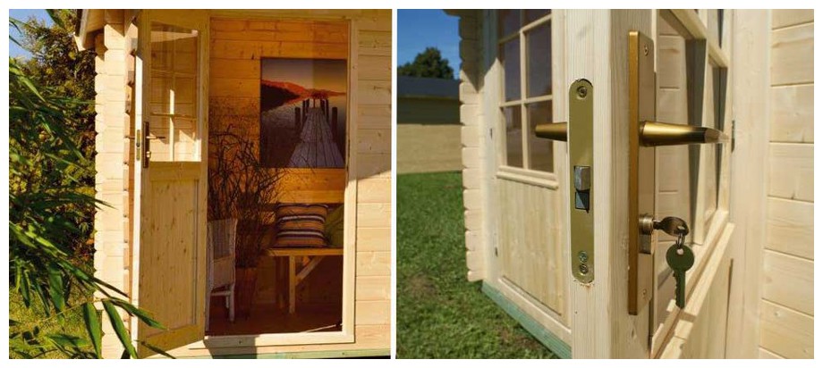 détail de la porte de l'abri en bois de jardin Honey luoman en situation