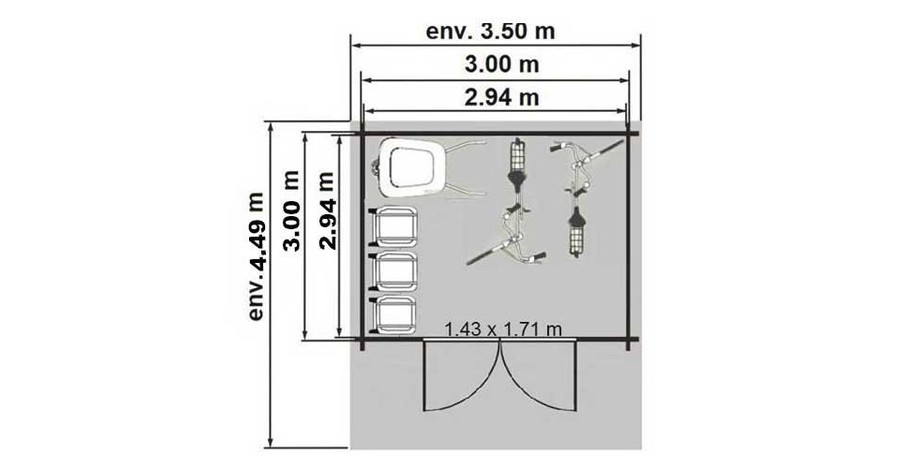 plan abri en bois de jardin Nicaragua Luoman simple porte en situation