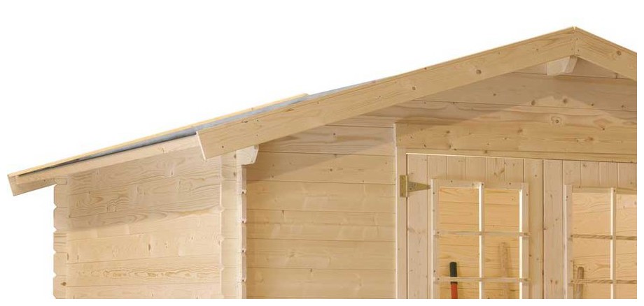 détail de la toiture de l'abri de jardin en bois Leman 141 Luoman en situation