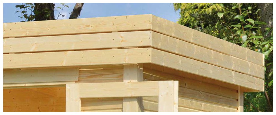 détail de la toiture de l'abri en bois de jardin Cherokee Luoman en situation