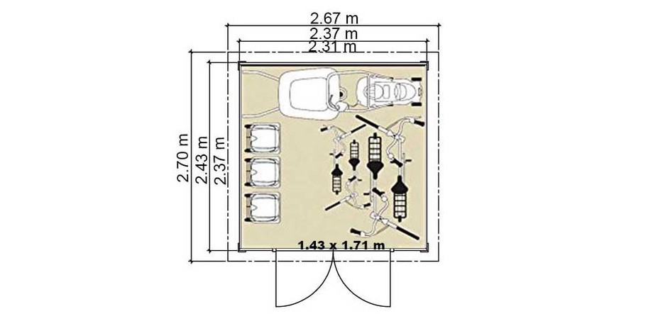 plan de l'abri en bois de jardin Cherokee Luoman en situation