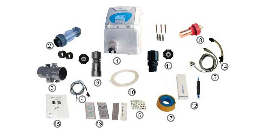 accessoires fournis avec l'électrolyseur à sel PoolSquad
