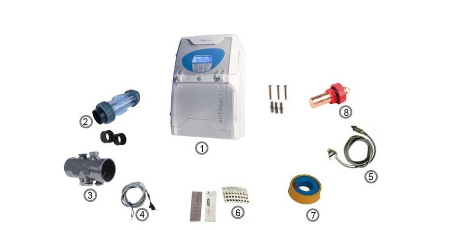 accessoires fournis avec l'électrolyseur sel Autosalt by Pool Energie