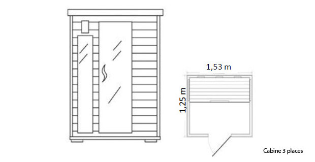 cabine de sauna infrarouge hemlock astral - dimensions 3 places