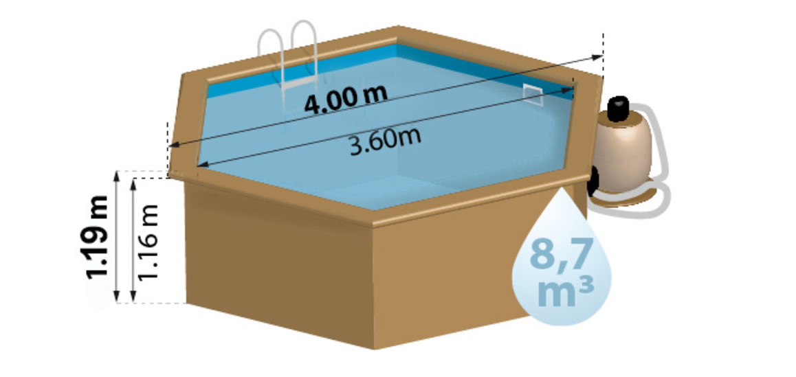 dimensions de la piscine bois vanille egt en situation