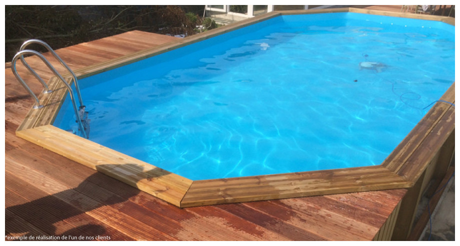 Woodfirst Original Octogonale Allongée 942 x 592 x 146 cm - Le kit piscine tout compris