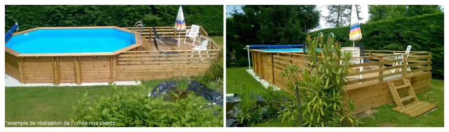 Woodfirst Original Octogonale Allongée 942 x 592 x 146 cm - Le kit piscine tout compris