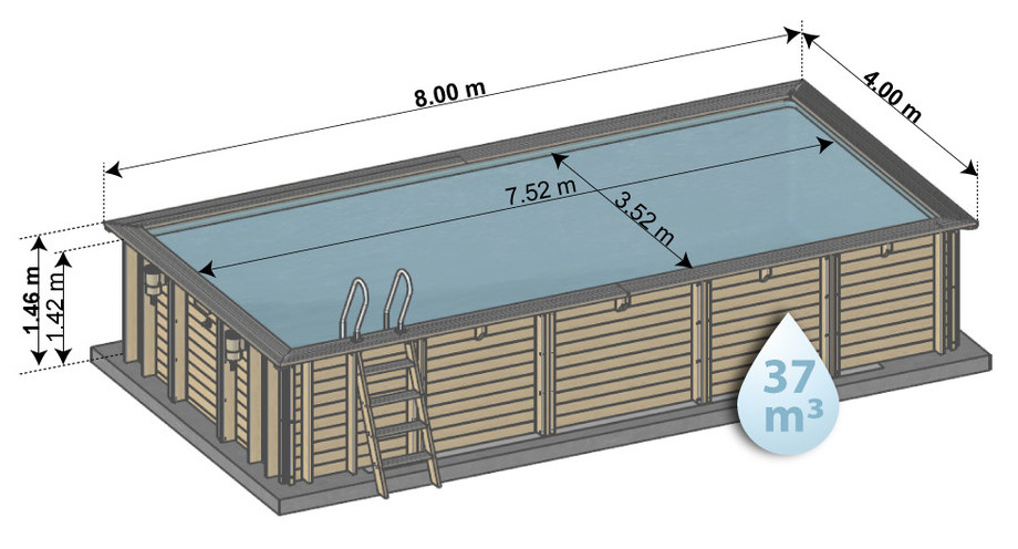 Woodfirst Original Rectangulaire 800 x 400 x 146 cm - la piscine bois rectangulaire en kit tout compris