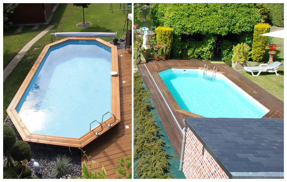 piscine bois octogonale allongée Woodfirst Original ambiance 